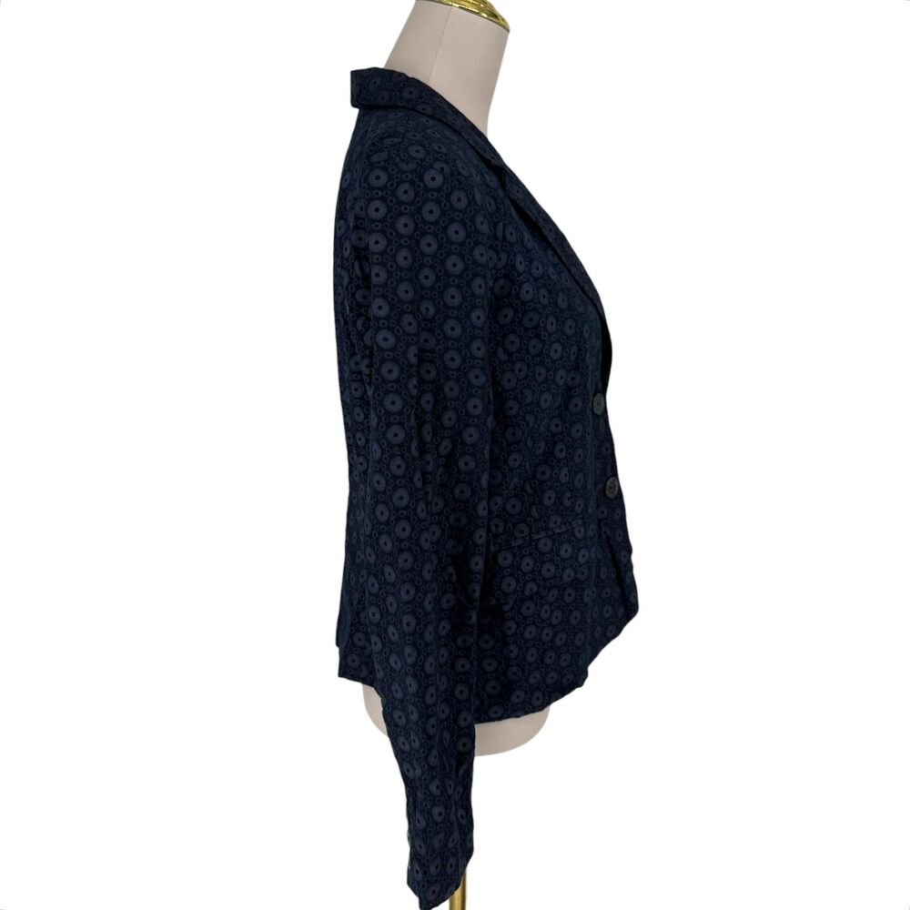 Cynthia Rowley Eyelet Blazer L Blue Cotton Floral Cutout Jacket Pocket Cottage - Picture 6 of 10